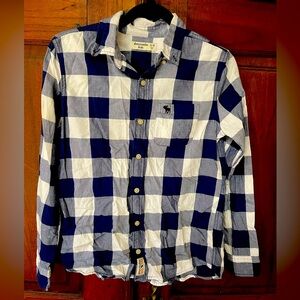 Abercrombie kids blue & white plaid flannel shirt boys 13/14